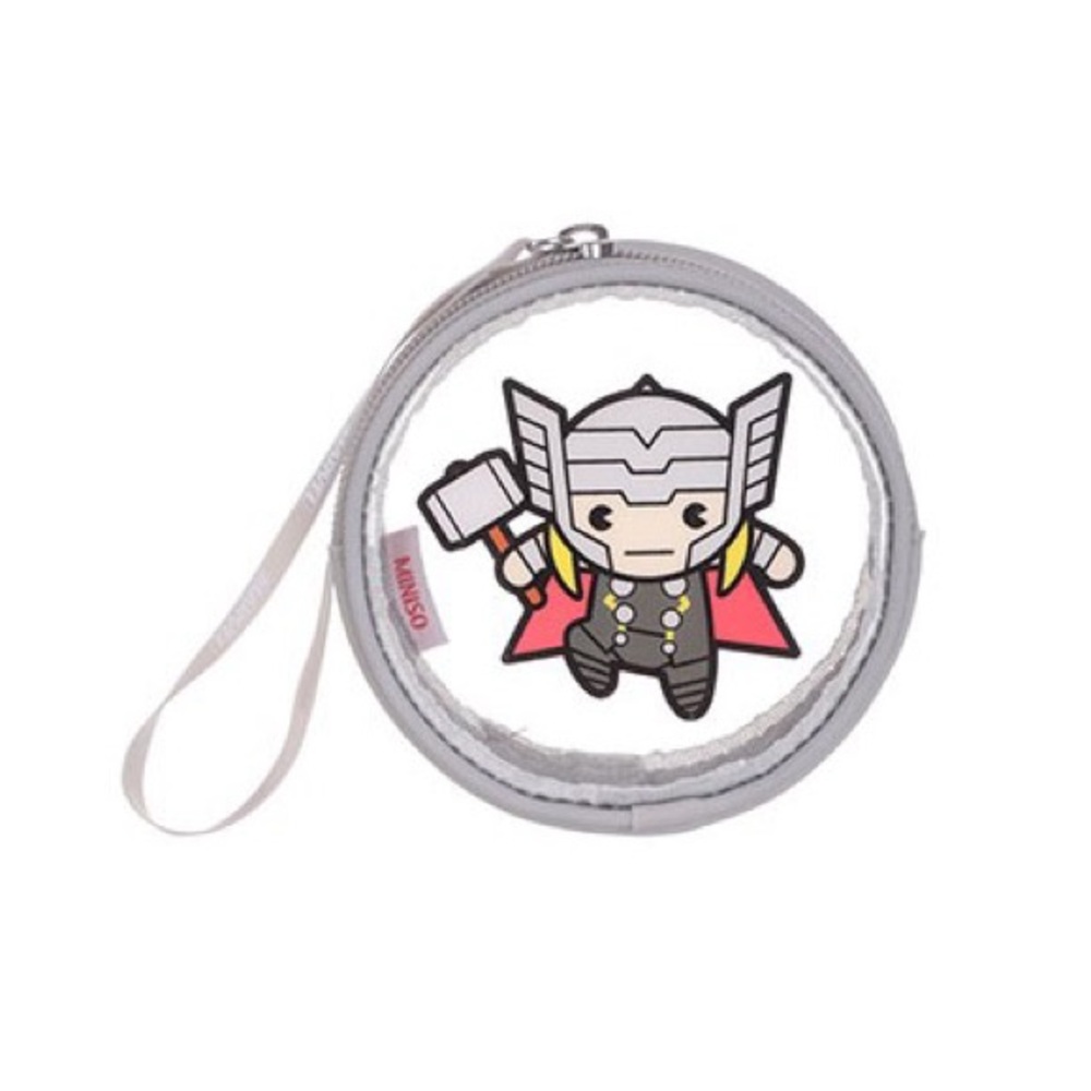 NWT MINISO X MARVEL Thor Character Light Gray PVC Round Clear Coin Purse Pouch